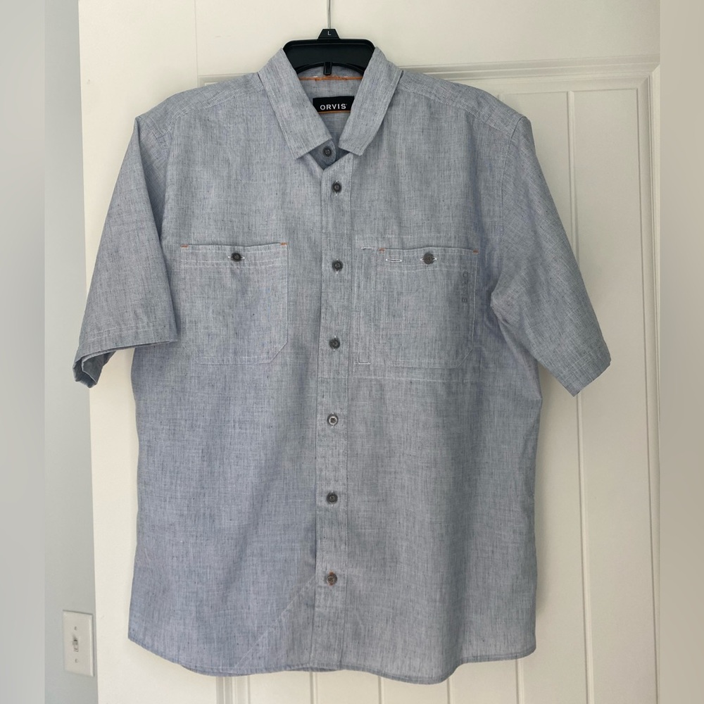Orvis short sleeve button down blue mens medium